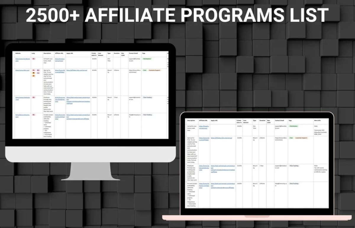 Comprehensive Affiliate Programs List Product Page