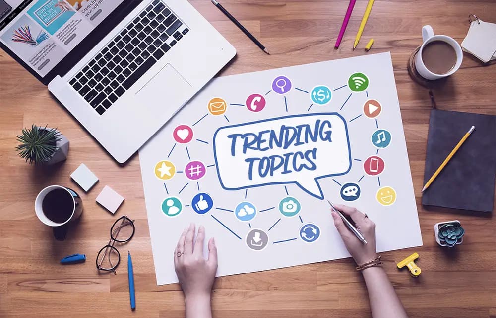 Trending topics dashboard showing popular content ideas and trending searches