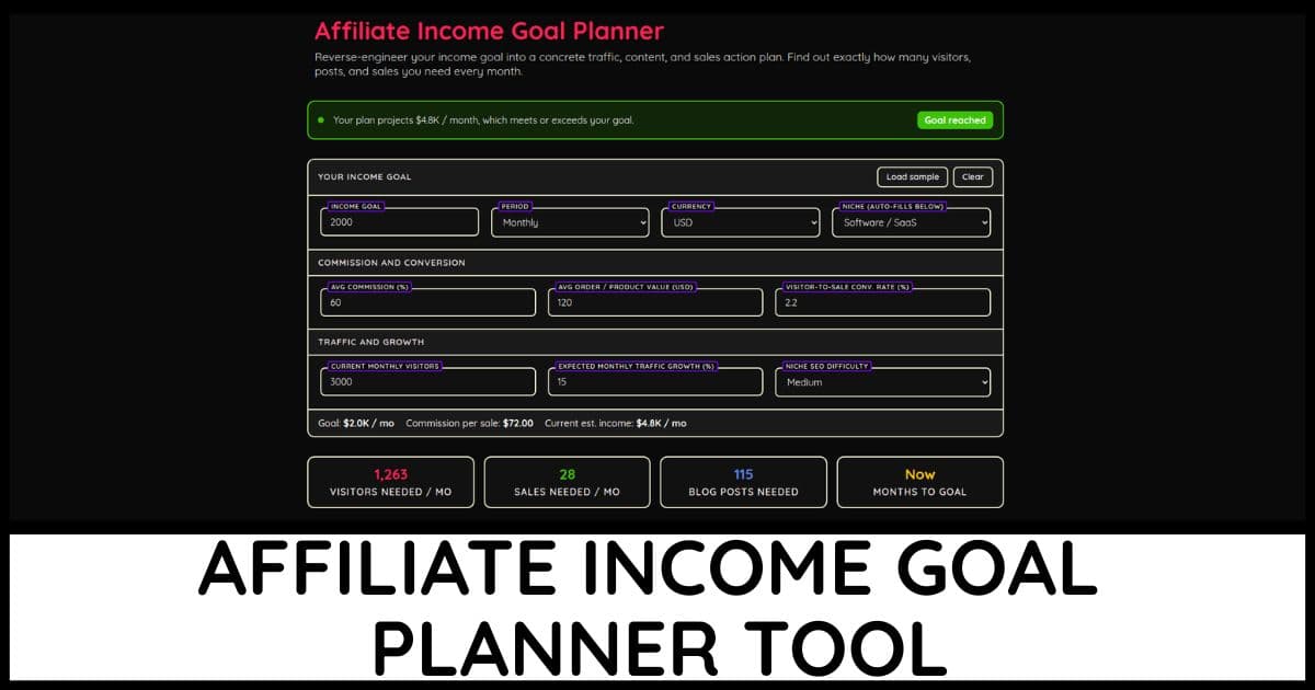 Affiliate Income Goal Planner
