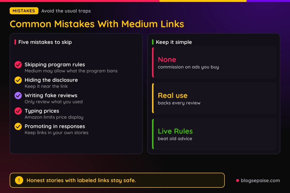 Checklist of the most common mistakes when using affiliate links on Medium