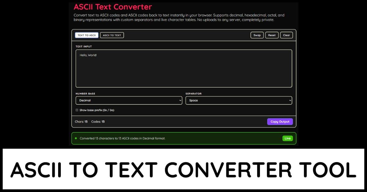 ASCII To Text Converter