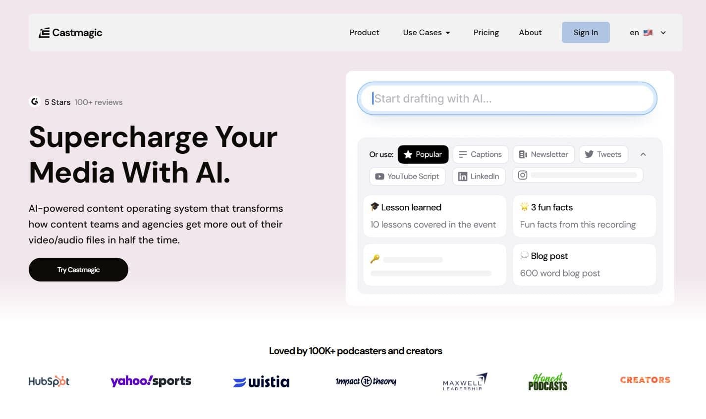 Castmagic - AI-powered content workflow tool for transforming audio and video into blog posts and social media content