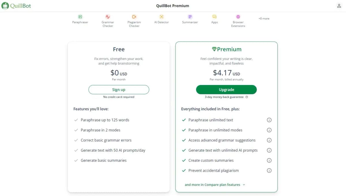 QuillBot premium pricing