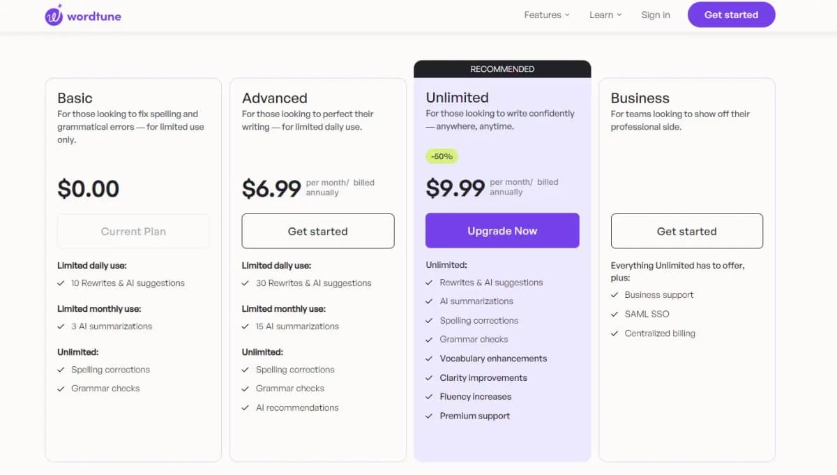 Wordtune pricing