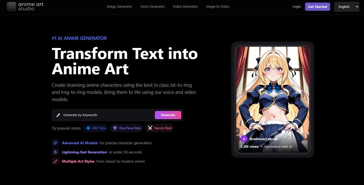 AnimeArt.Studio AI anime art generator dashboard