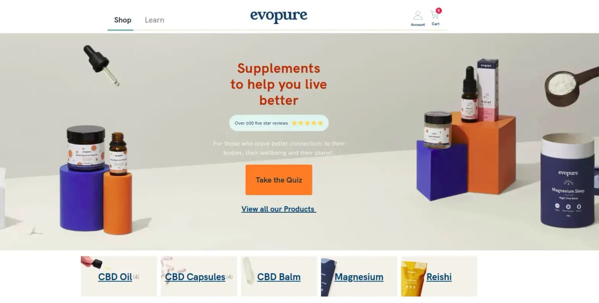 Evopure - UK-based organic plant-based health products with personalized wellness quiz