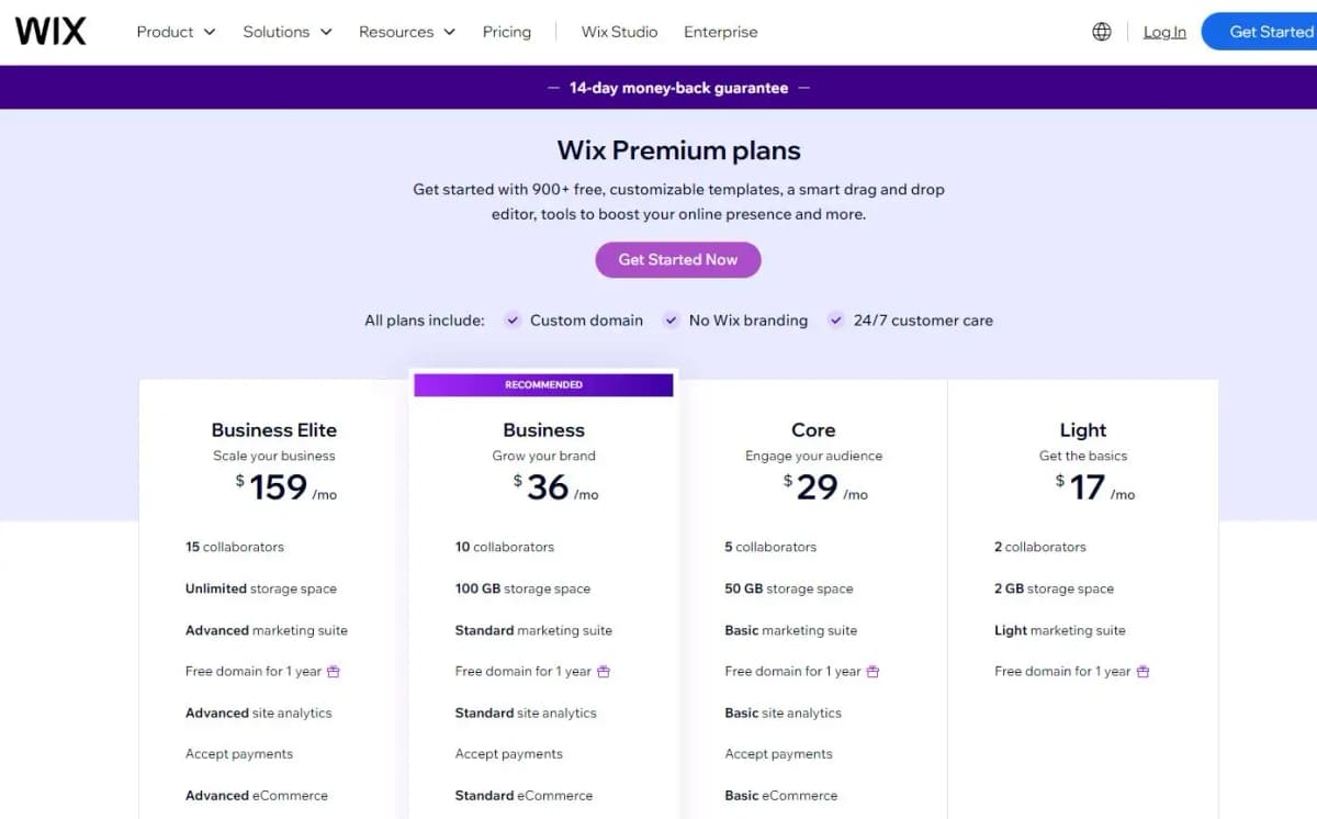 Wix hosting pricing