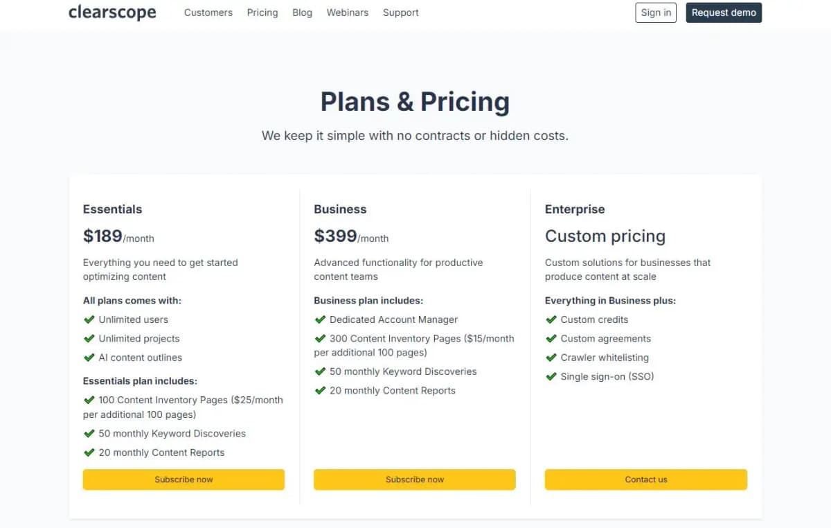 Clearscope pricing