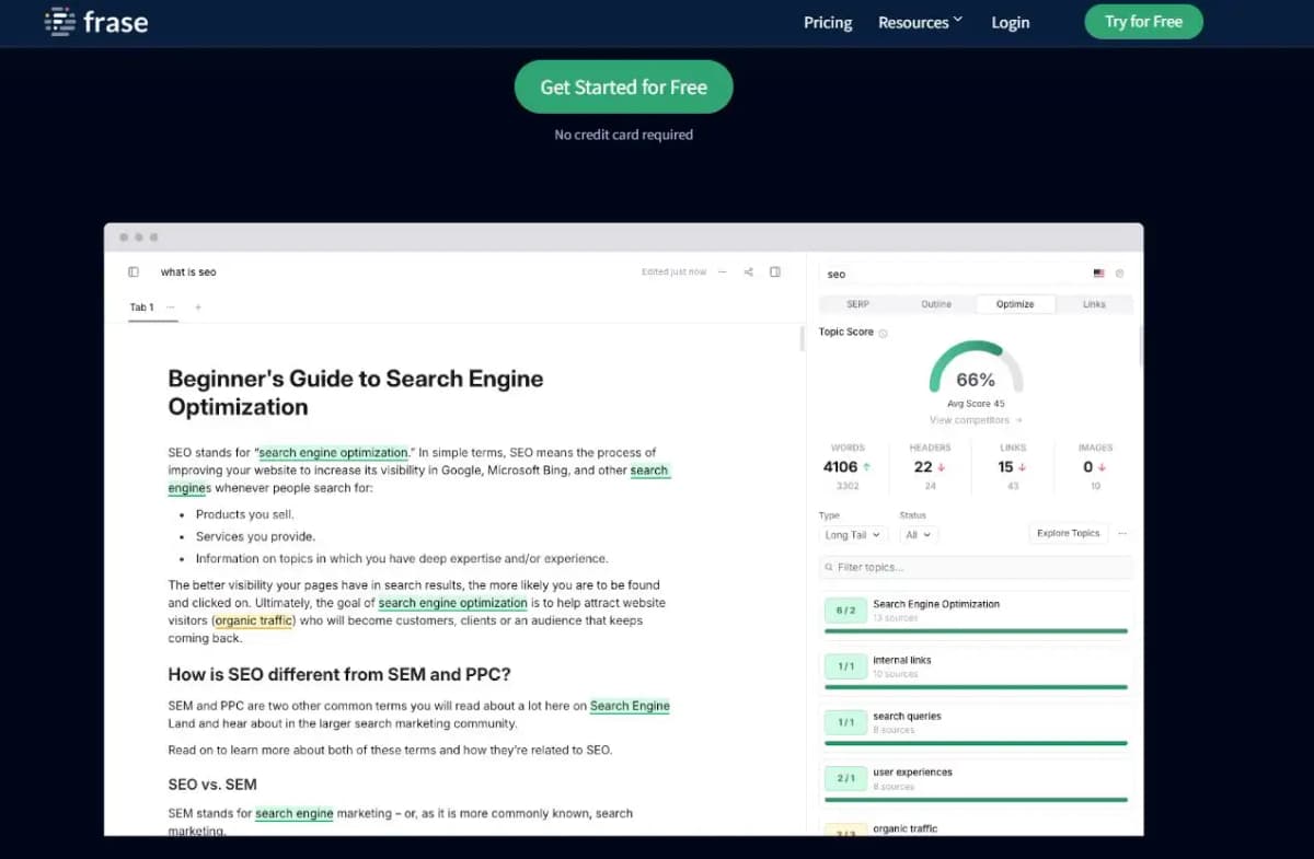 Frase.io content optimization tool