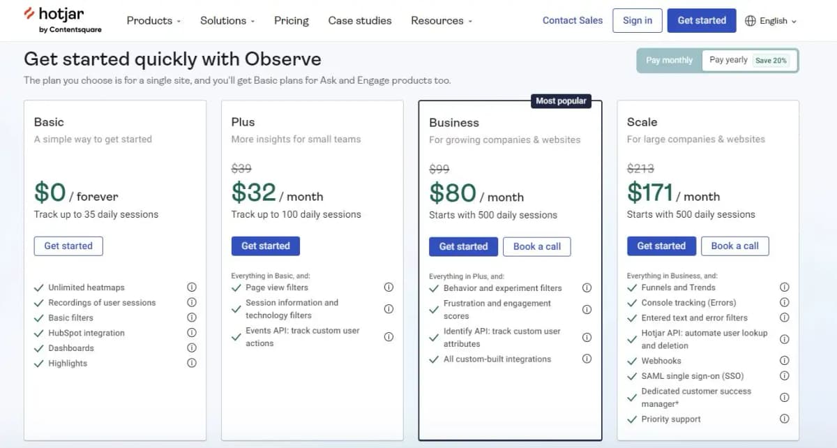Hotjar pricing plans