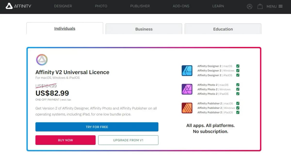 Affinity Suite pricing