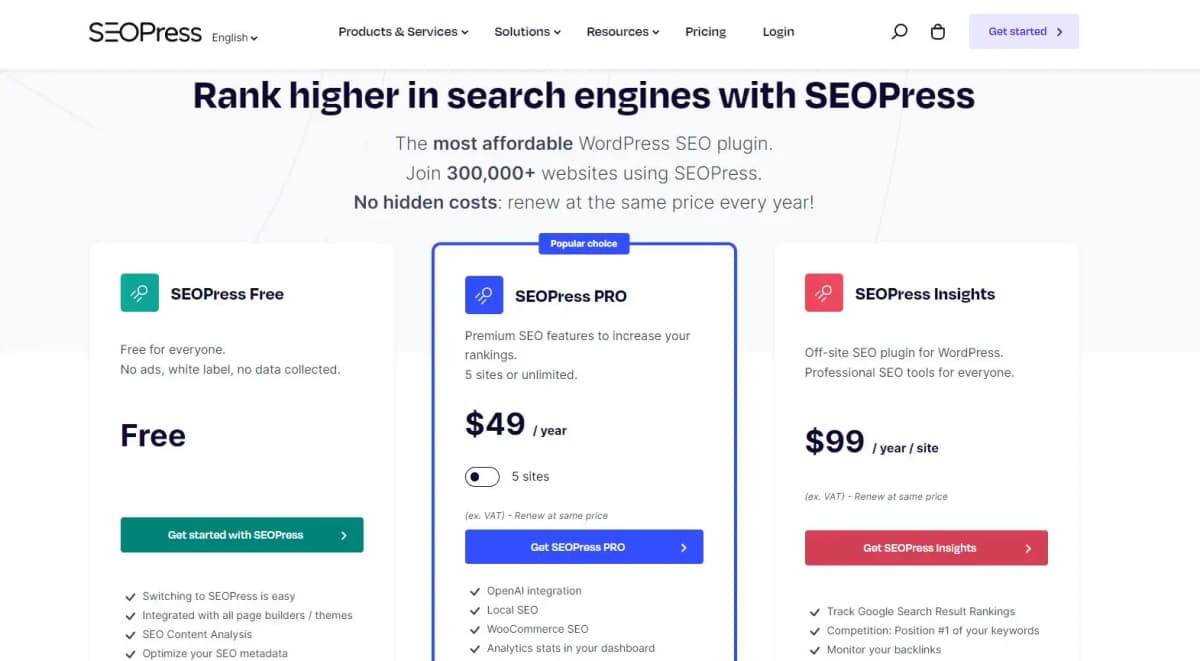 SEOPress pricing