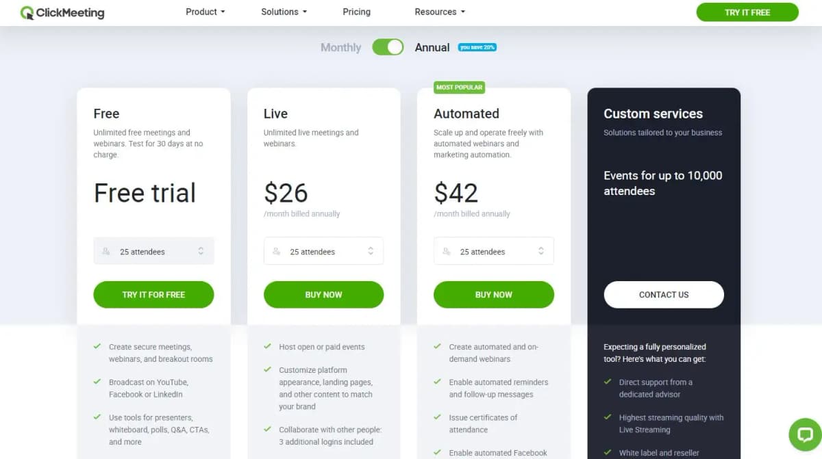 ClickMeeting pricing