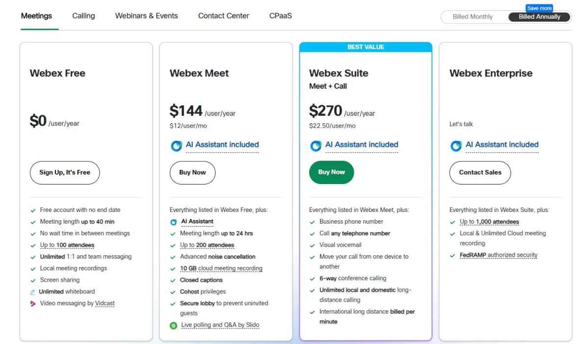Webex Webinars pricing