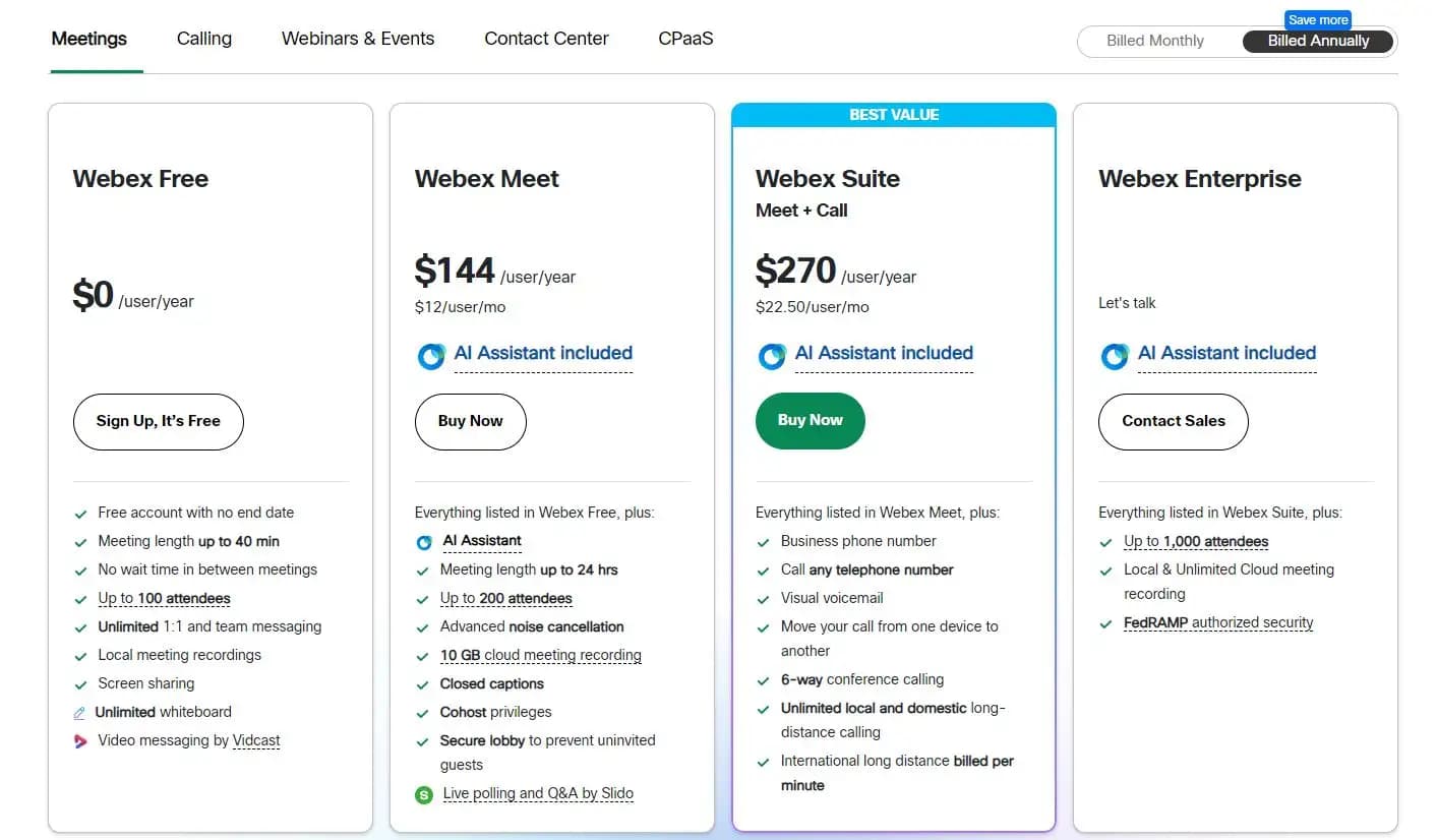 Webex Webinars pricing