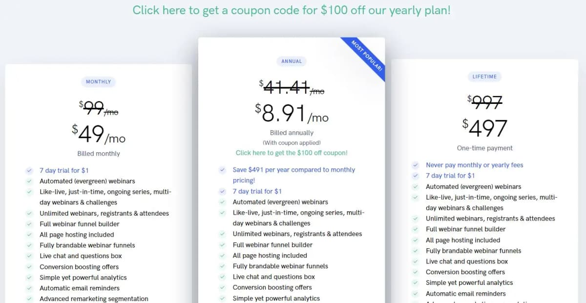 WebinarKit pricing