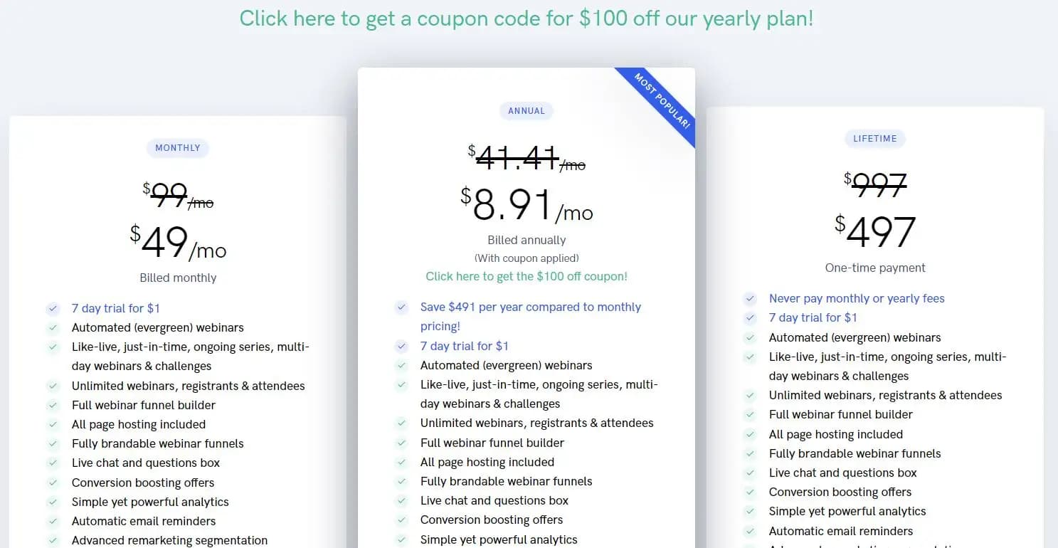 WebinarKit pricing