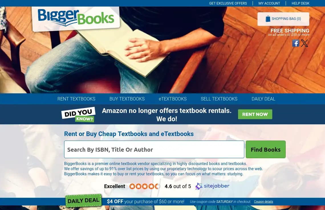 BiggerBooks discounted textbooks