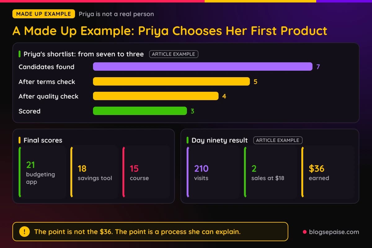 Made up example showing Priya's shortlist scores and final pick