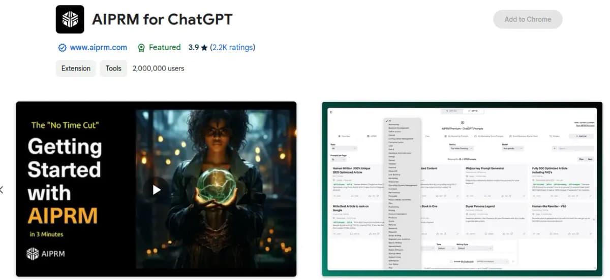 AIPRM Chrome extension for ChatGPT prompts