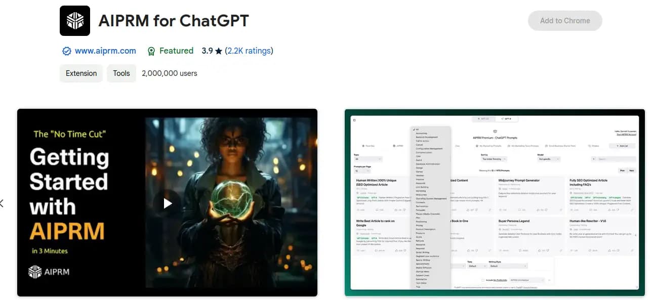 AIPRM Chrome extension for ChatGPT prompts