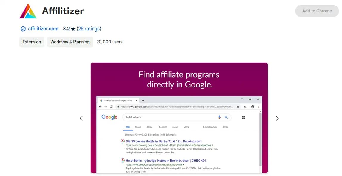 Affilitizer Chrome extension for affiliate marketing