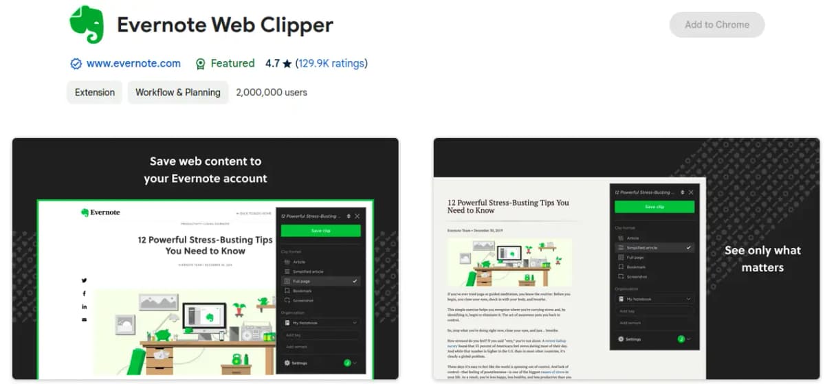 Evernote Web Clipper Chrome extension for research