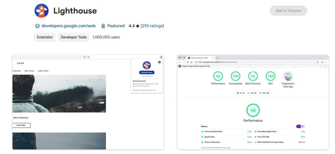 Lighthouse Chrome extension for website quality