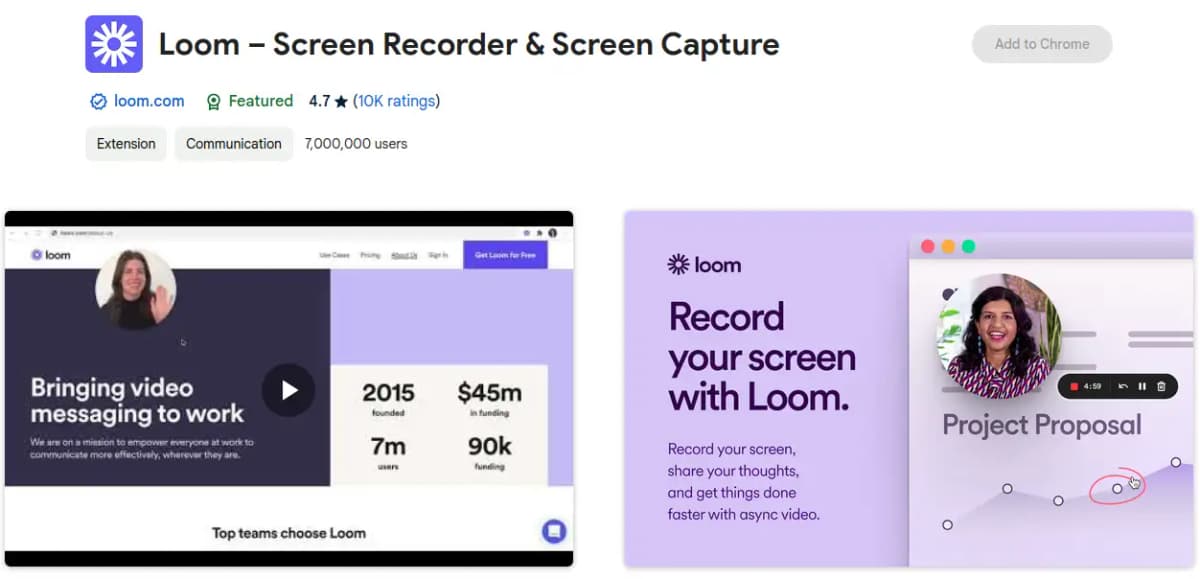 Loom Chrome extension for video recording