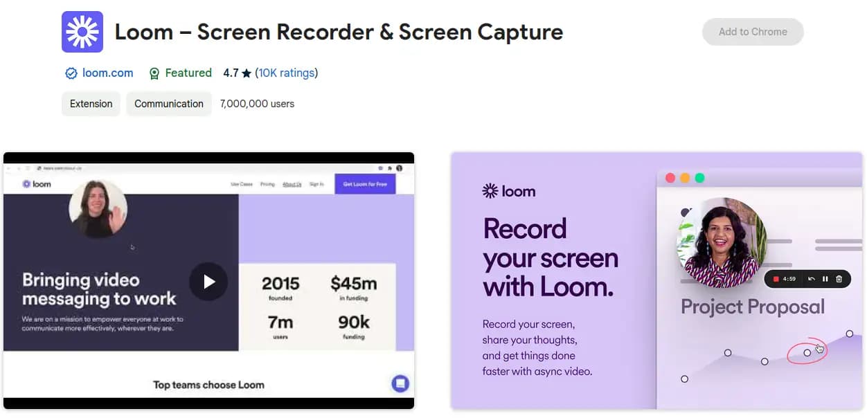 Loom Chrome extension for video recording