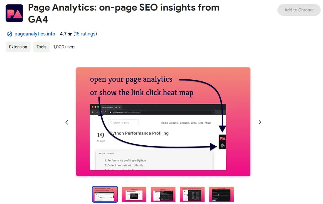 Page Analytics GA4 Chrome extension for bloggers