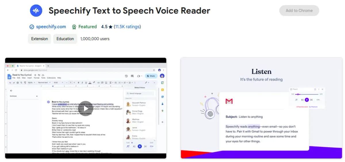 Speechify Text to Speech Chrome extension for accessibility