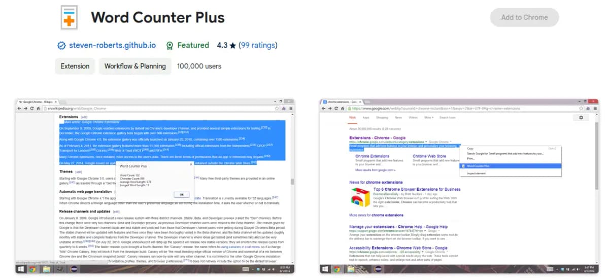 Word Counter Plus Chrome extension for writing