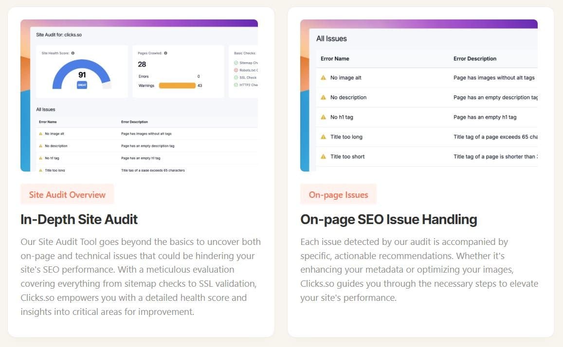 Clicks Site Audit Tool Interface