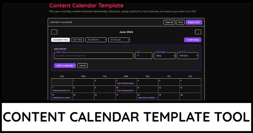 Content Calendar Template