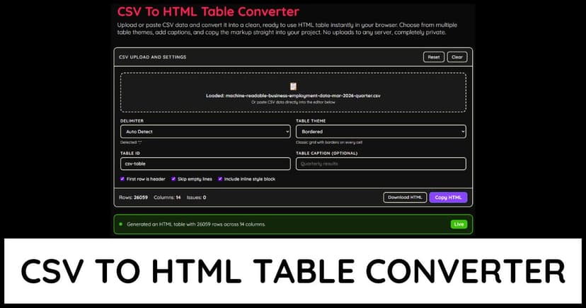 CSV To HTML Table Converter