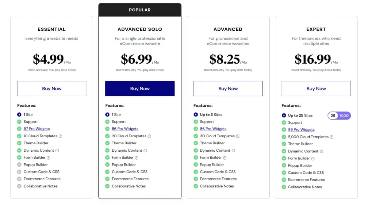 Elementor Pricing Plans