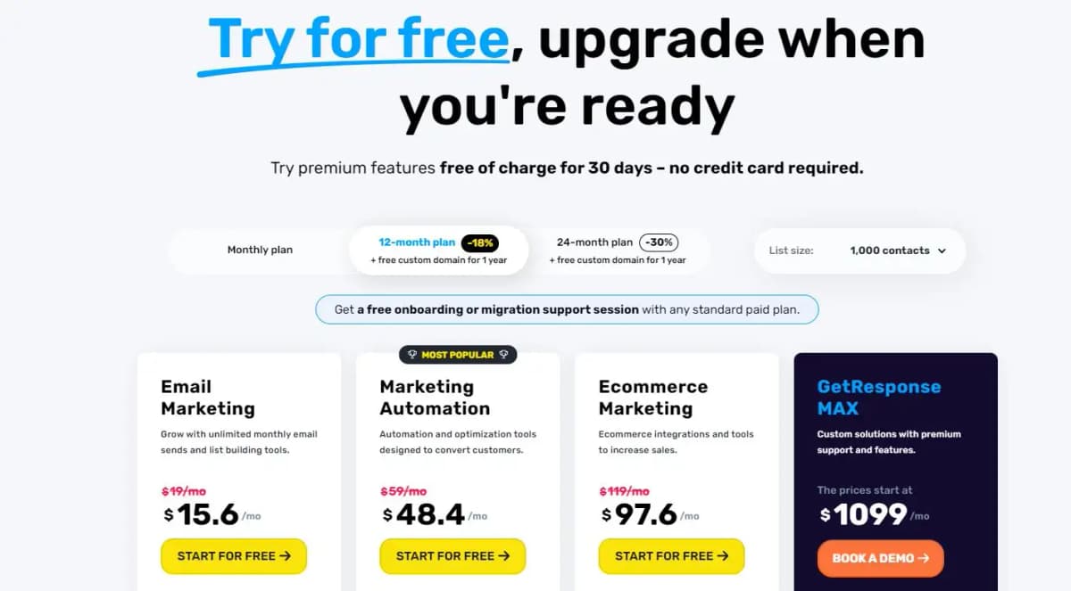 GetResponse pricing