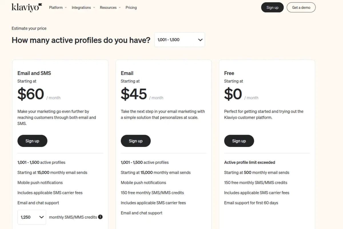 Klaviyo pricing