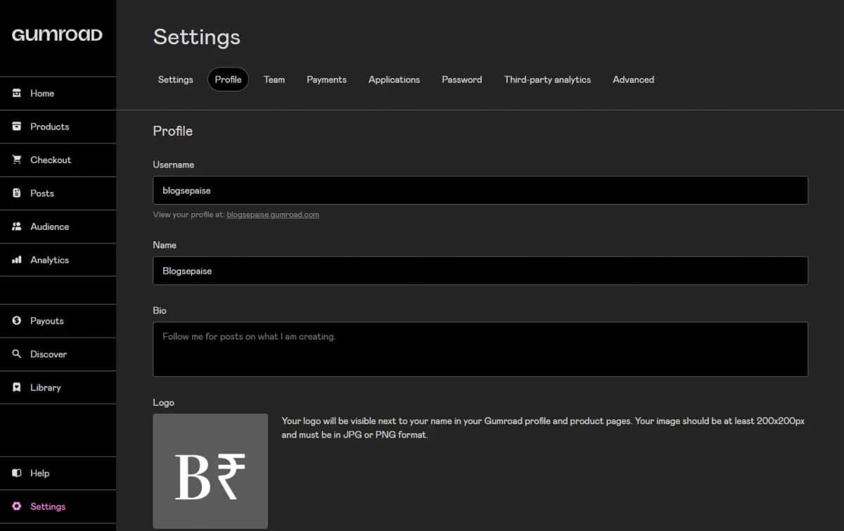 Gumroad Profile Settings