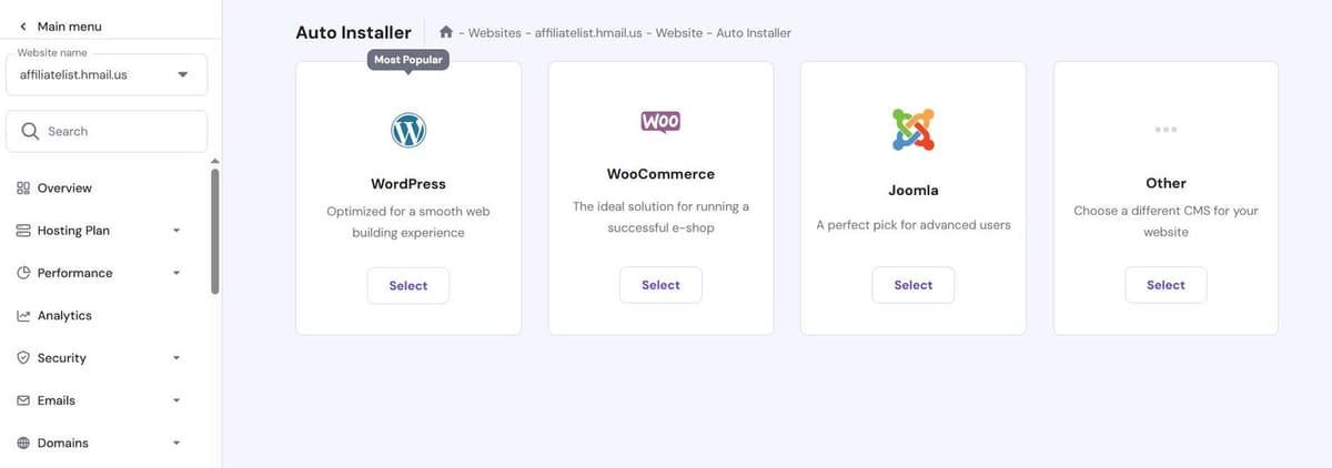 WordPress installation process in Hostinger