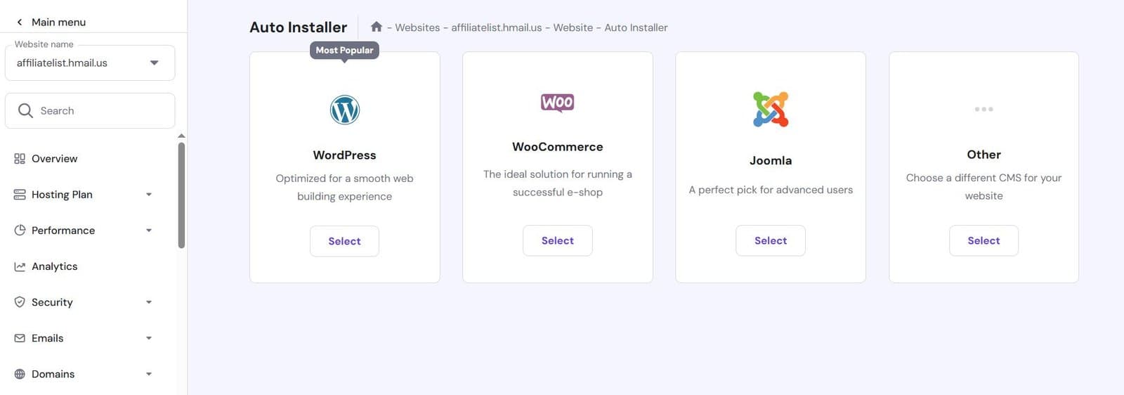 WordPress installation process in Hostinger