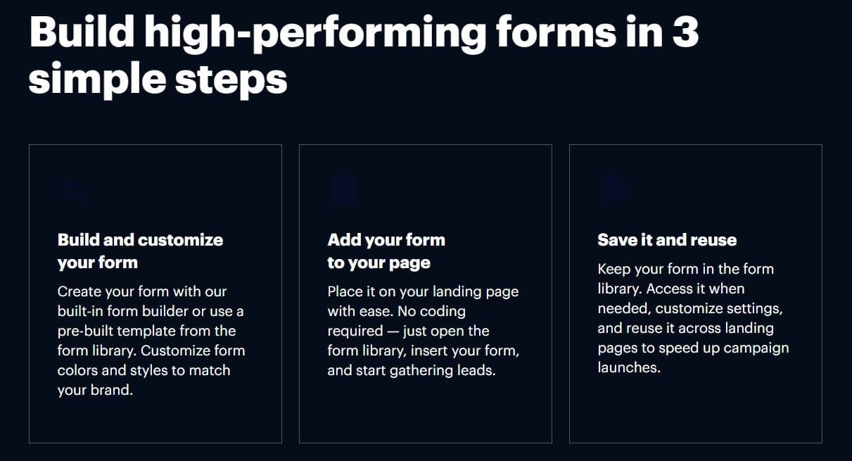 Instapage Form Builder showing lead capture and management capabilities