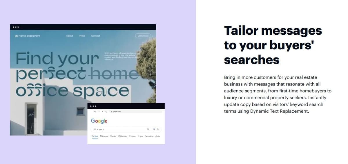 Instapage Real Estate use case showing property listing and lead capture pages