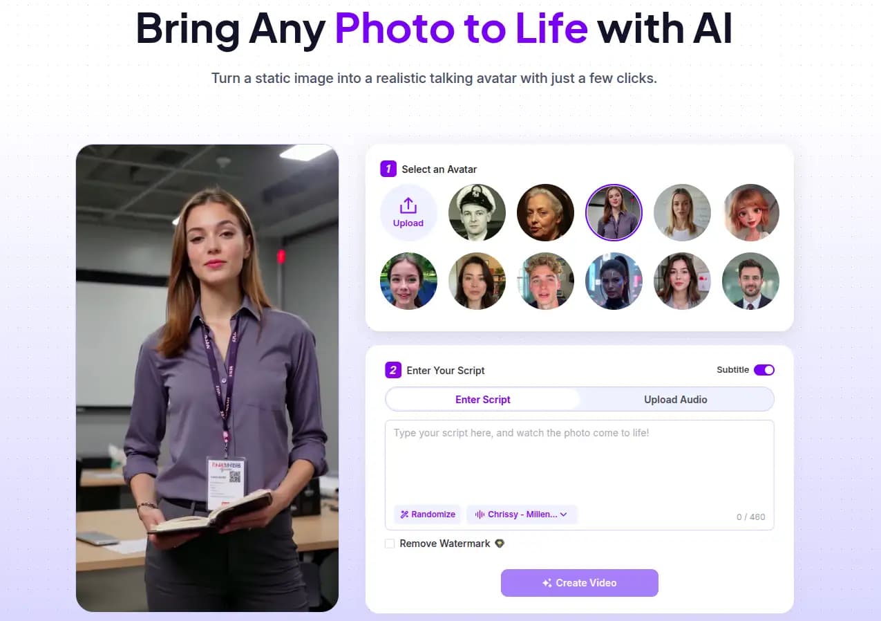 JoggAI Talking Photo feature showing animated character from static image