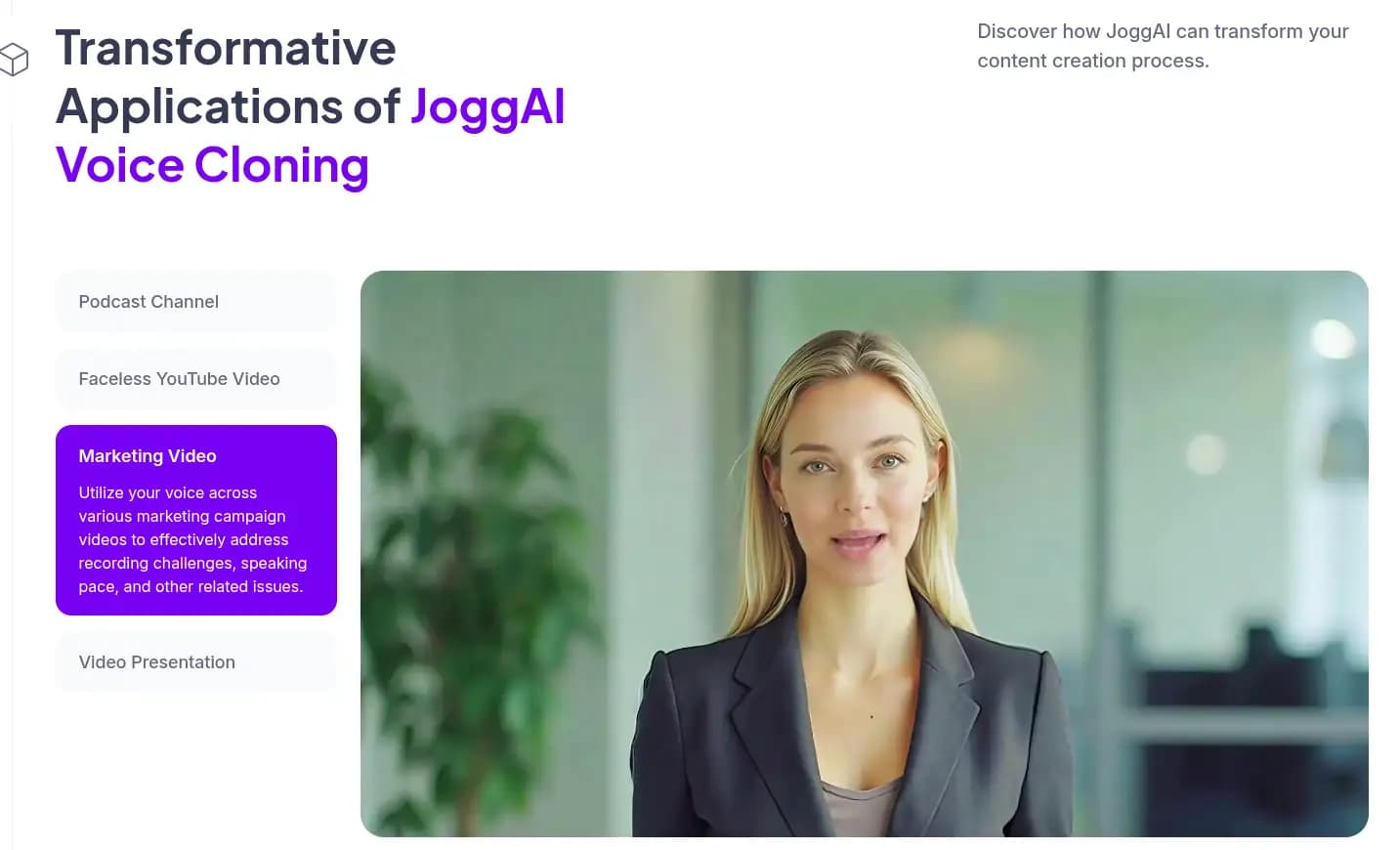 JoggAI AI Voice Cloning feature showing voice customization options