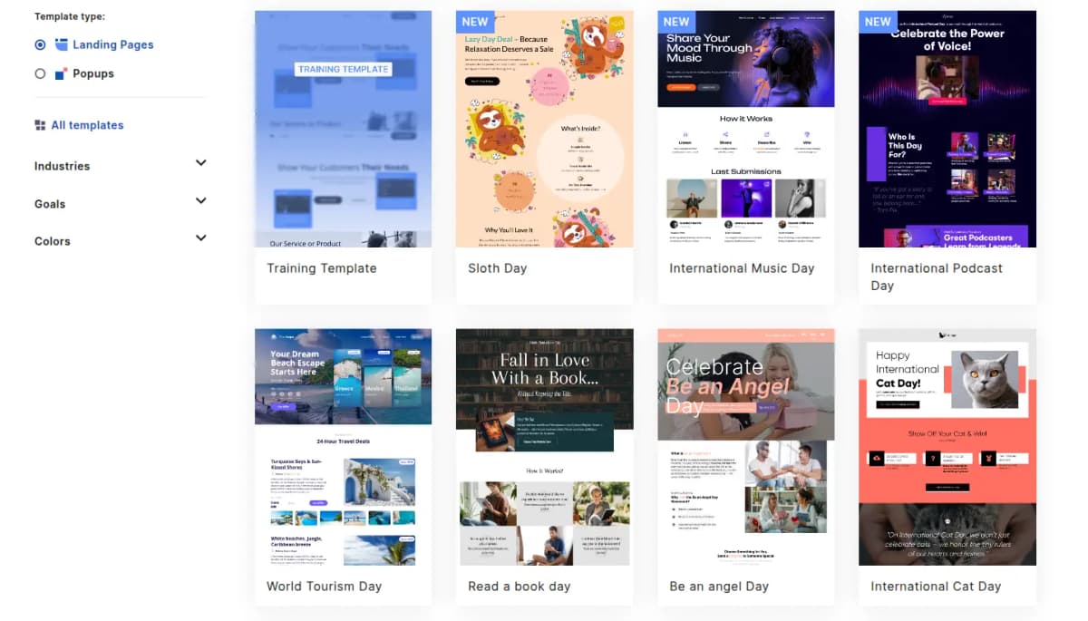 landingi review features templates