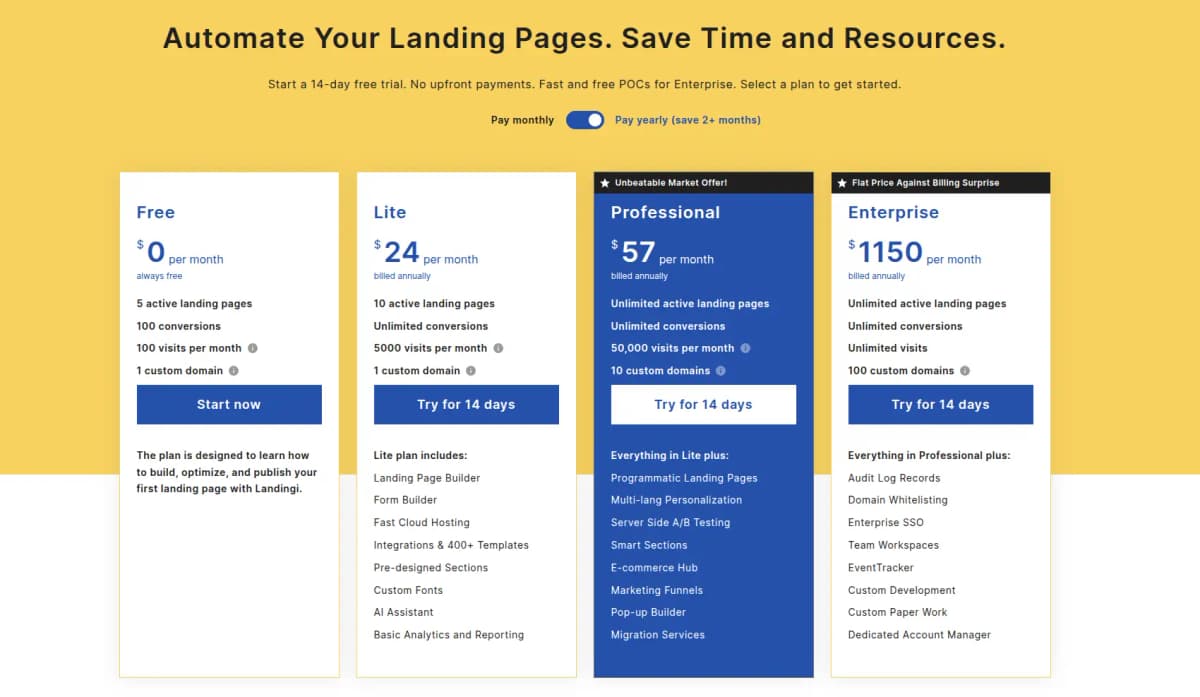 landingi review pricing plan