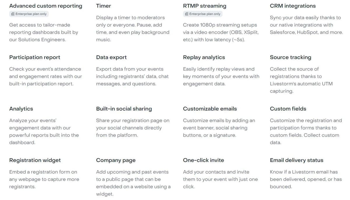 Livestorm Features List