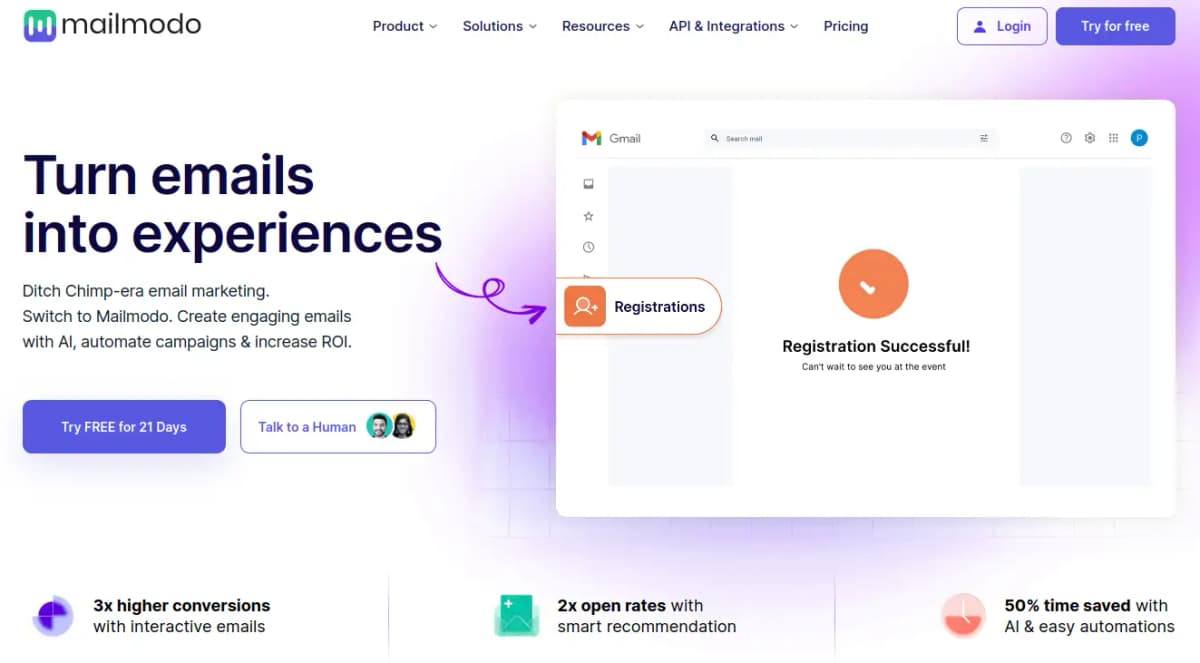 Mailmodo Homepage Dashboard